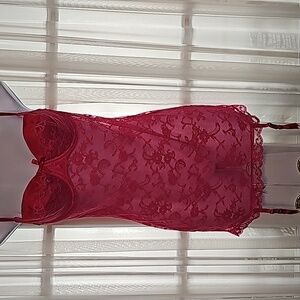 Victorias Secret Hot Pink Lace Babydoll Teddy Slip On